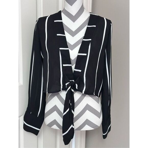PrettyLittleThing Tops - Pretty Little Thing Black tie front cropped blouse